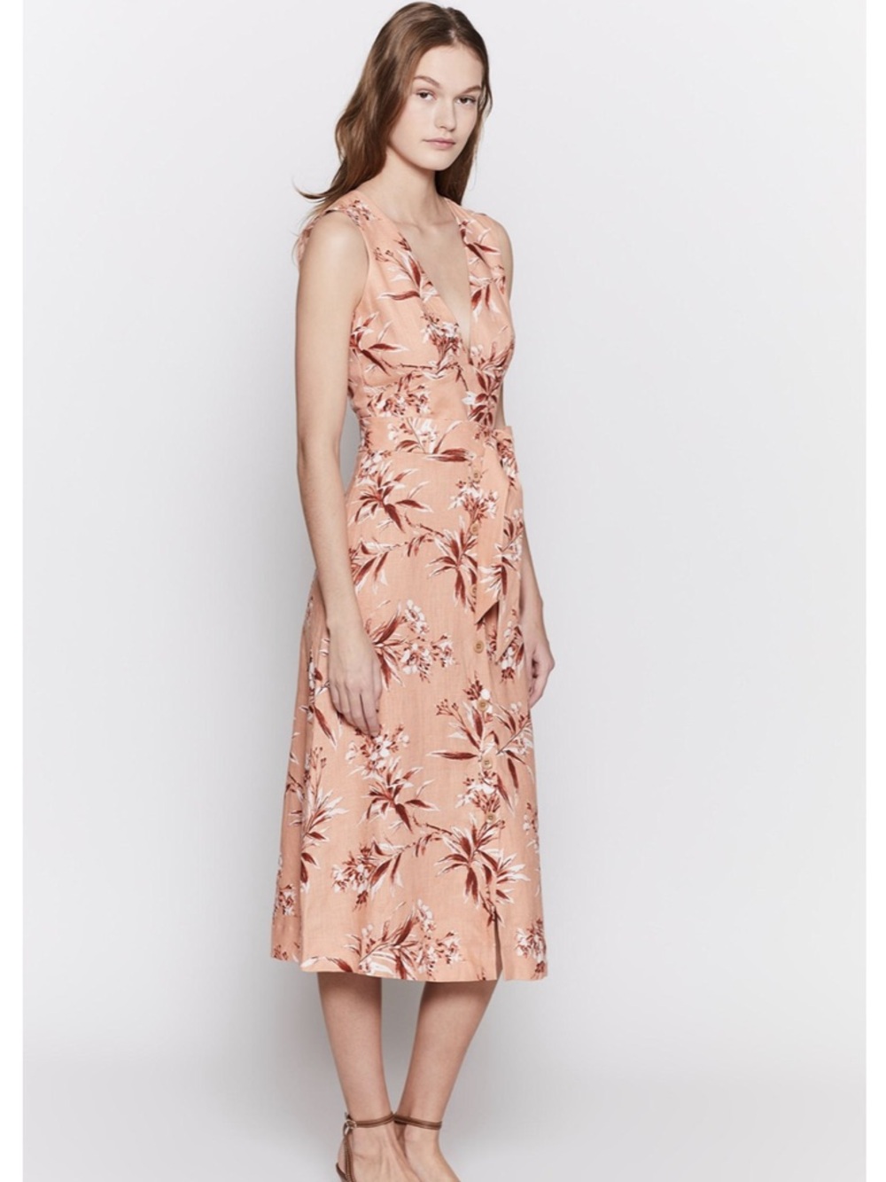 Joie Linen Floral Sleeveless Button Front Midi Dress Size Small
